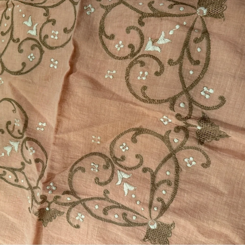 Vintage Pink Embroidered Tablecloth 6 Napkins Cottage Bridal Coquette French